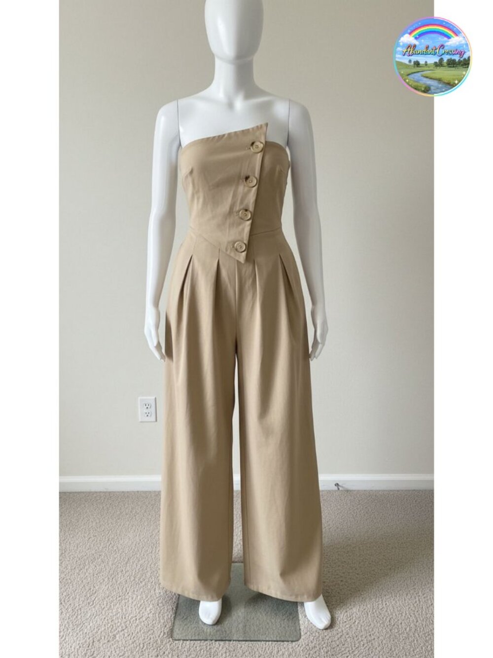 Womens Cargo Jumpsuit Strapless One Piece Wide Leg Romper